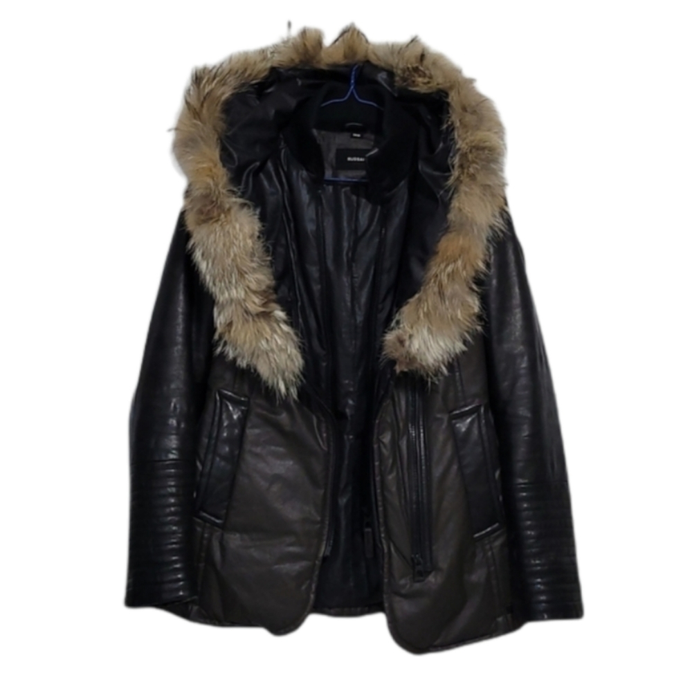 Rudsak Black and Brown Contrast Genuine Leather Fur Winter Jacket